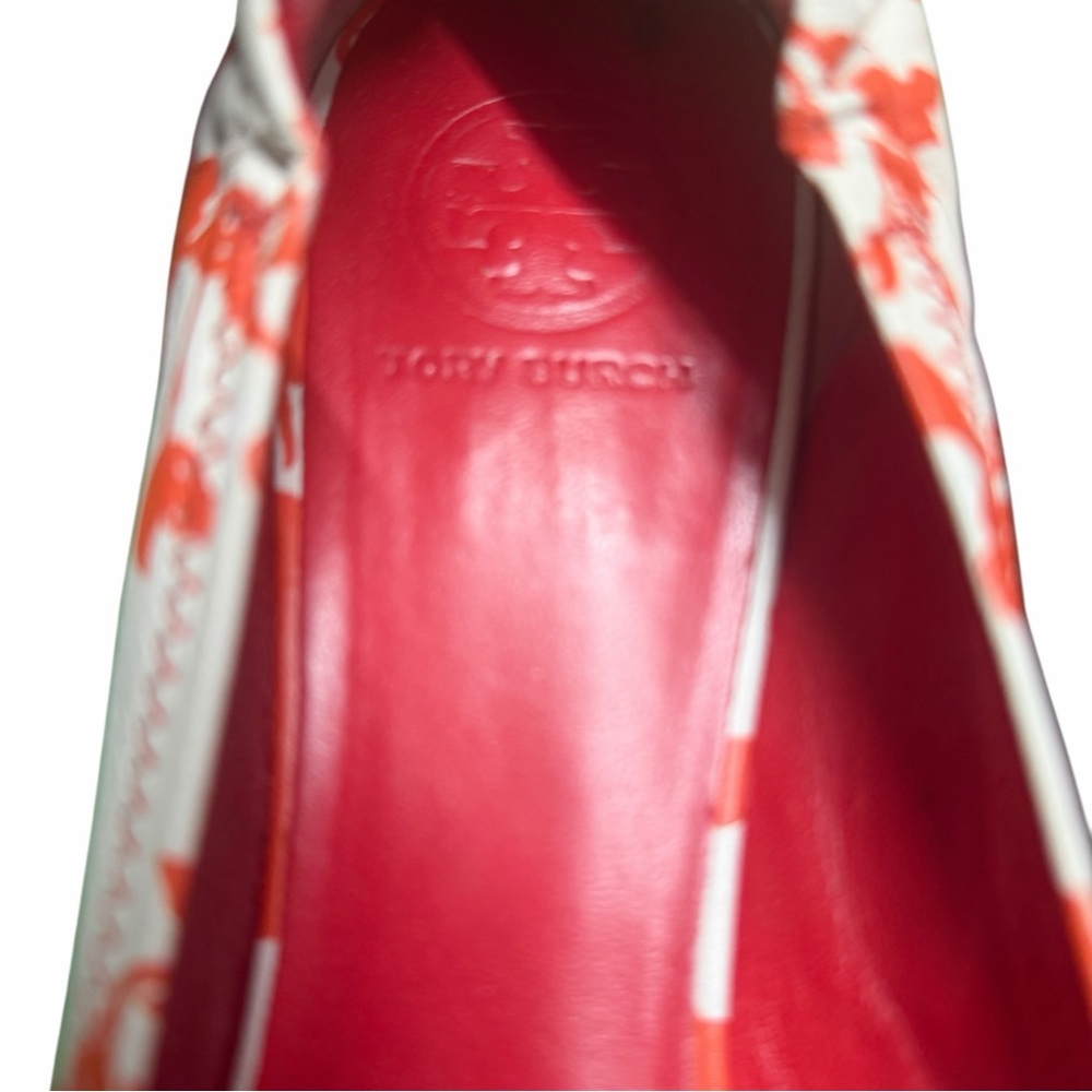 Tory Burch Red/ Orange  and White Patterned Flats - Picture 6 of 10